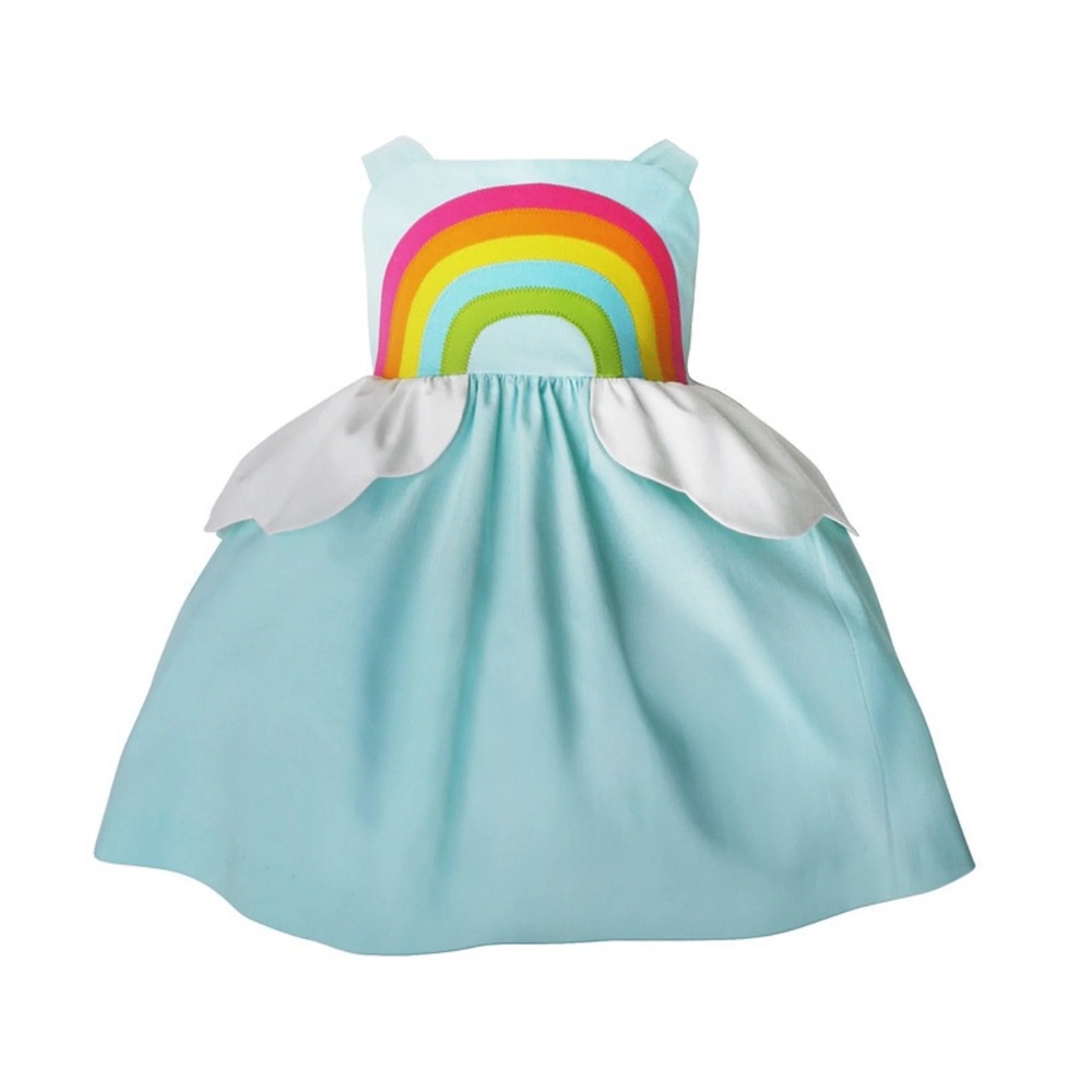 MAISONETTE LITTLE GOODALL EUC Cloud Rainbow Appliqué Dress - Picture 2 of 2